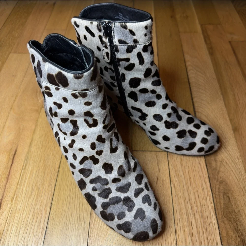 Cole Haan Leopard Calf Hair Block Heel Booties Size 7